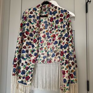 Saint Laurent Multicolor Floral Cape with Fringe
